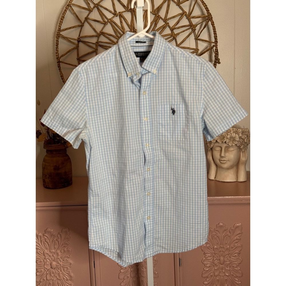 Men's U.S. Polo Assn.‎ Blue & White Gingham Short Sleeve Shirt Size S
